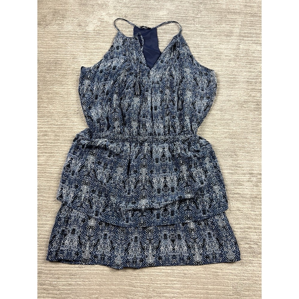 Joie Dress Womens Large Blue Vneck Sleeveless‎ Boho Mini Tiered Silk